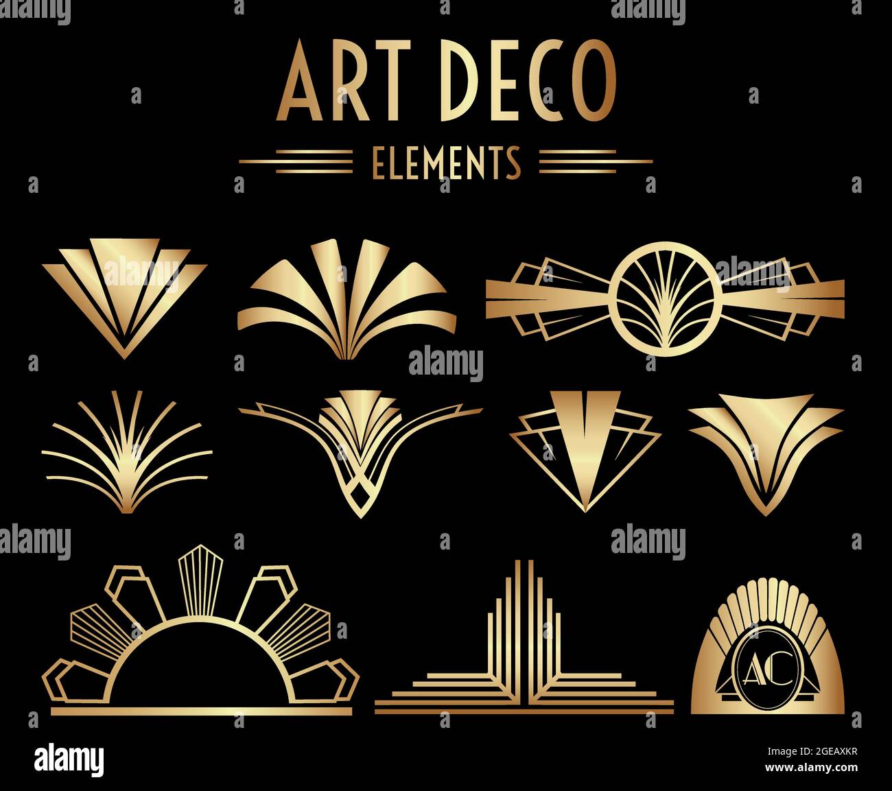 Geometric Gatsby Art Deco Ornaments or Decoration Elements Stock Vector
