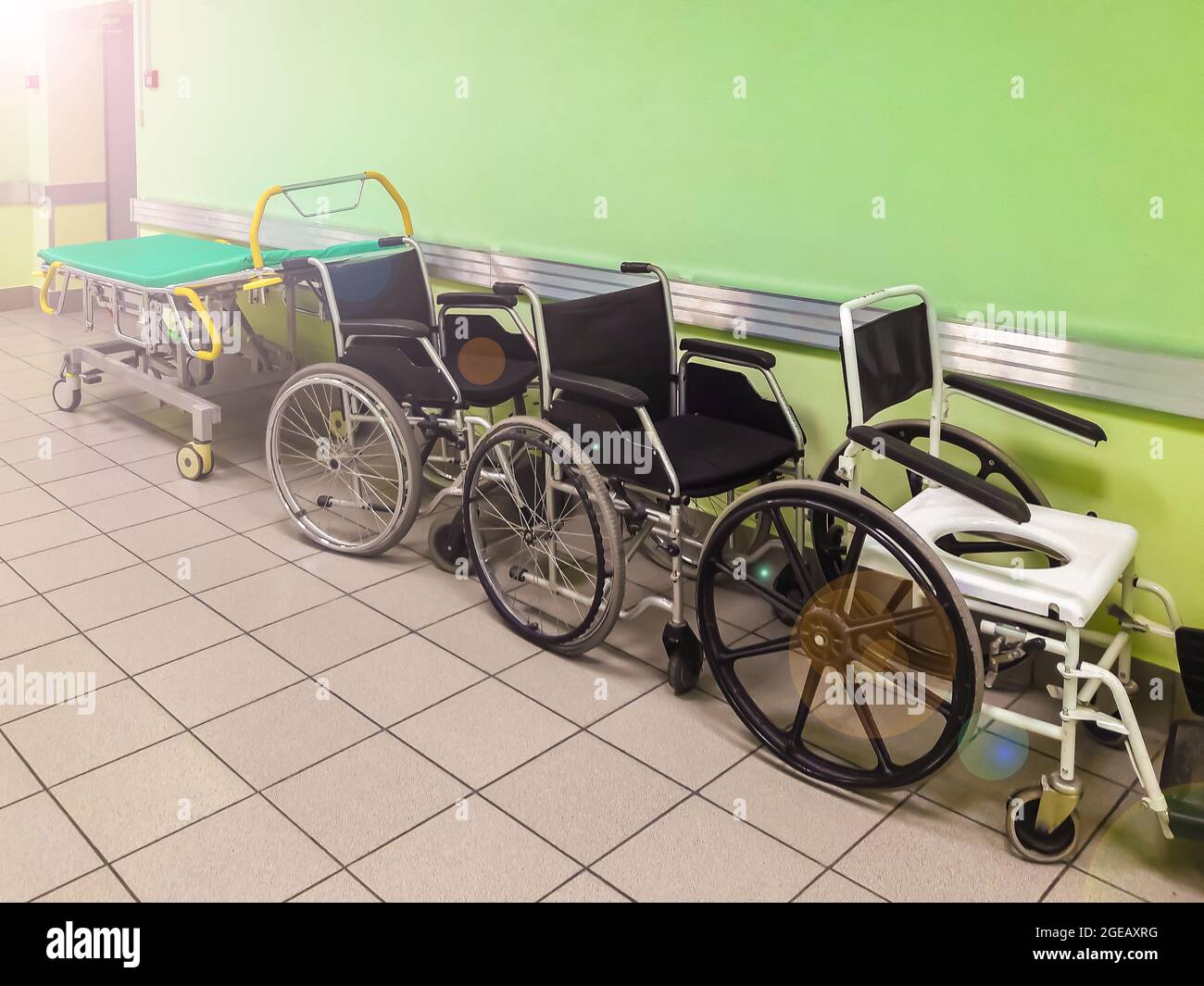 Wheelchairs in a hospital for the sick. The movement of nonwalking