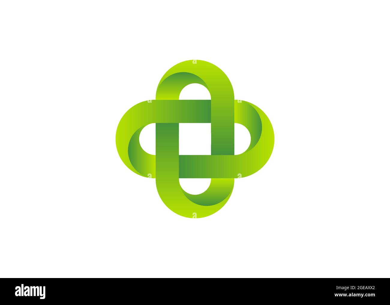 3D green logo in celtic know style, Business Abstract icon. Corporate, Media, Overlapping Cross. Bio Technology styles vector design template isolated Stock Vector