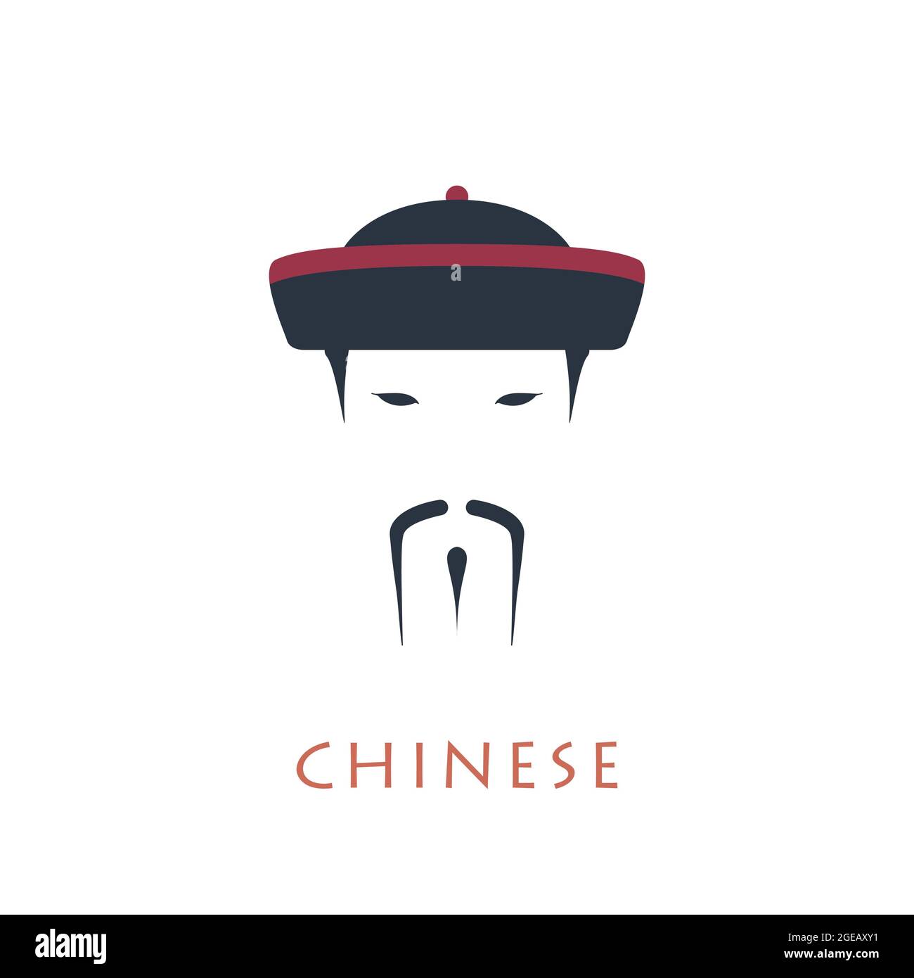 Avatar of a China Emperor. Chinese man with mustache and tradition hat. Vector illustration. Stock Vector