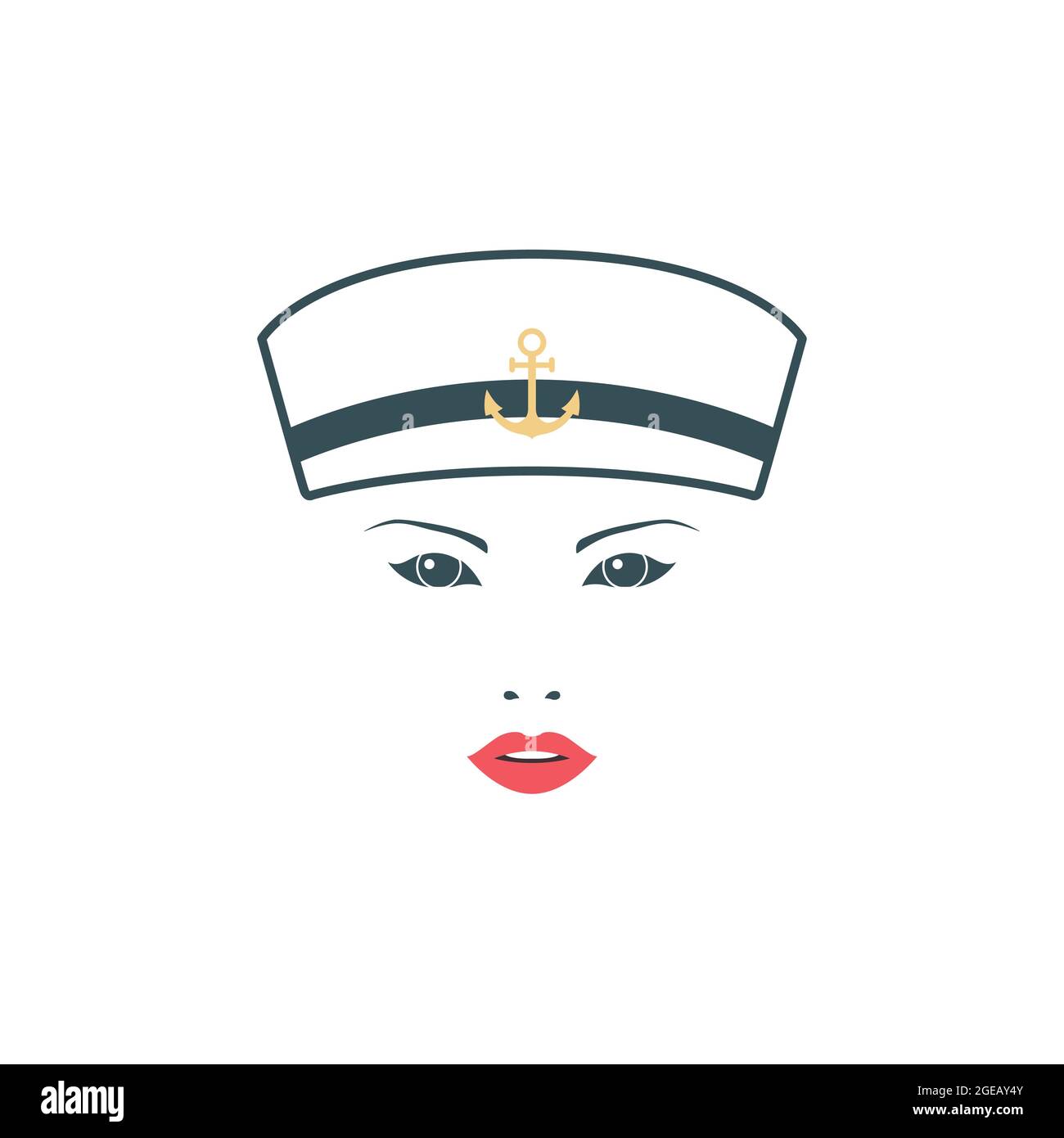 Girl sailor in white hat. Isolated on white background. Vector illustration for your design. Stock Vector