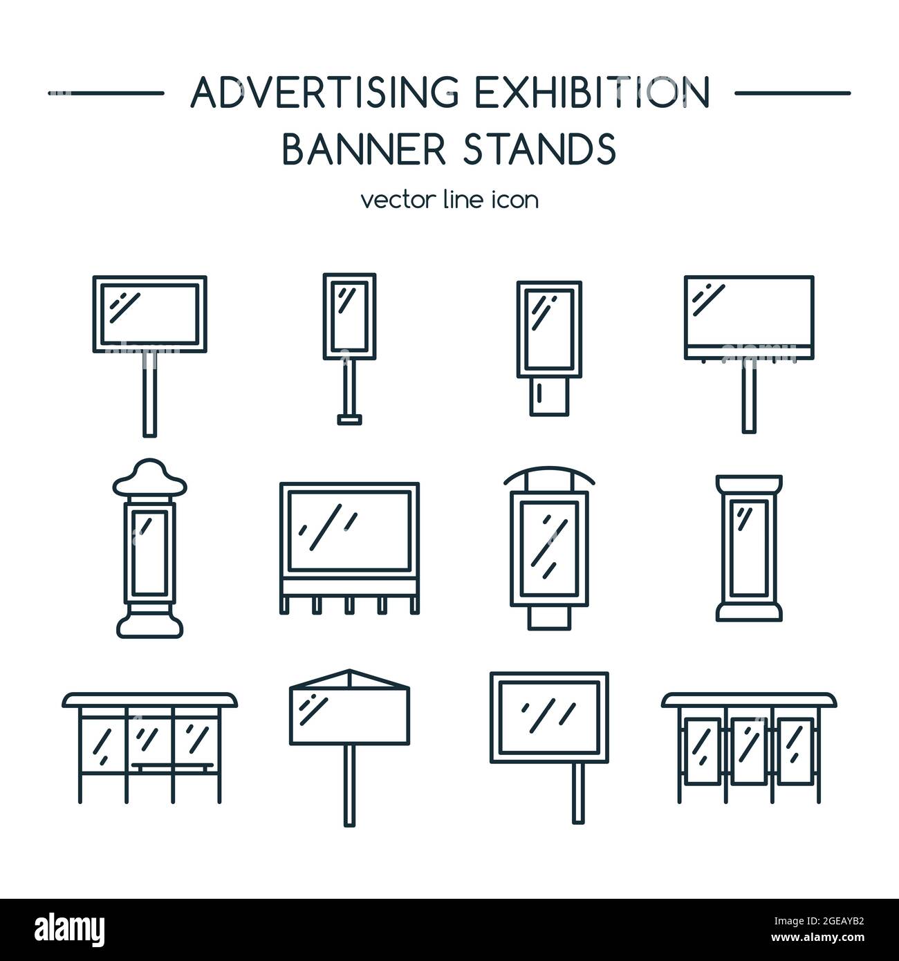 Advertising billboards and banner display, exhibition stands. Line ...