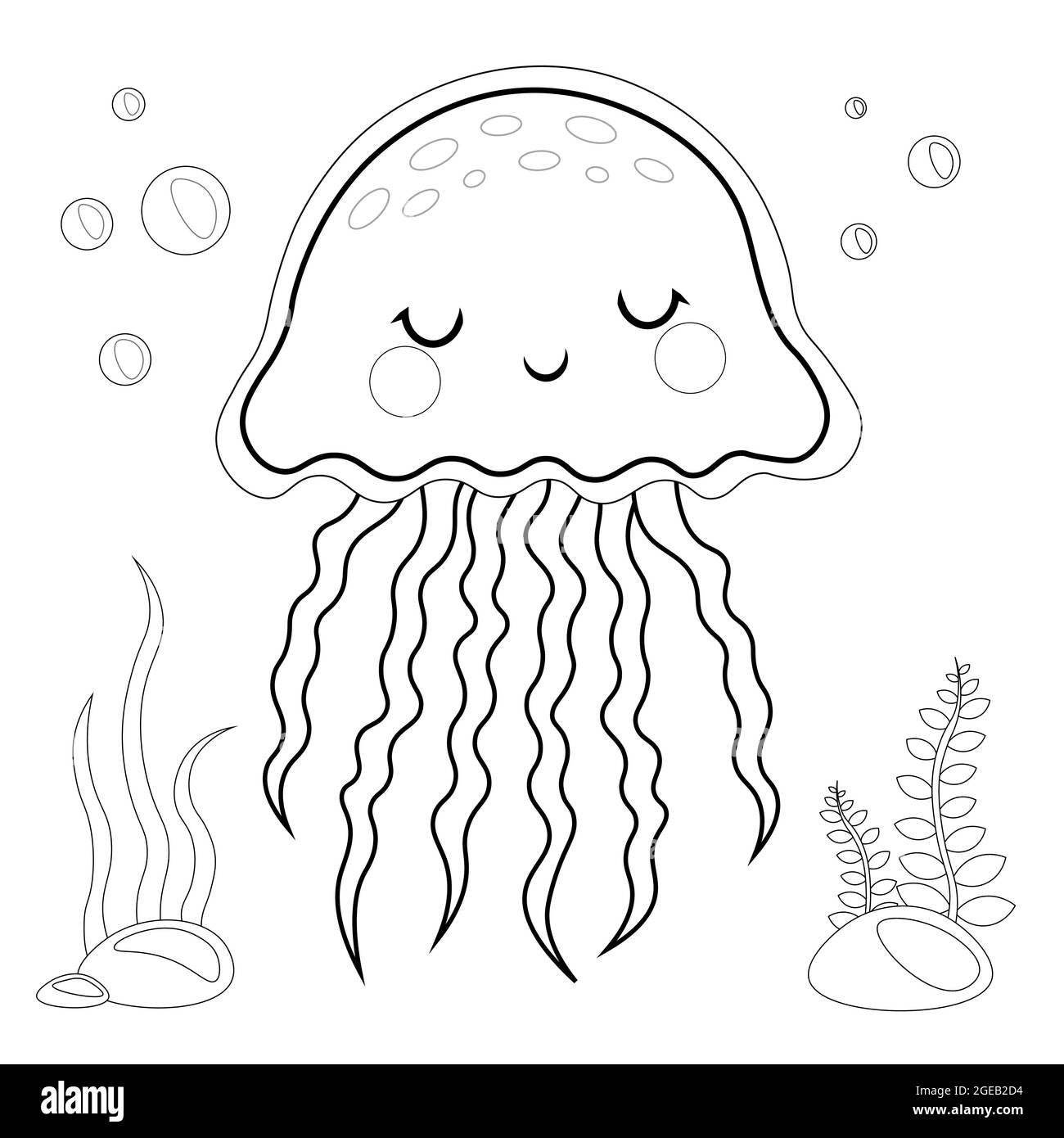 Illustration Featuring an Coloring. Cute Jellyfish Coloring Page ...