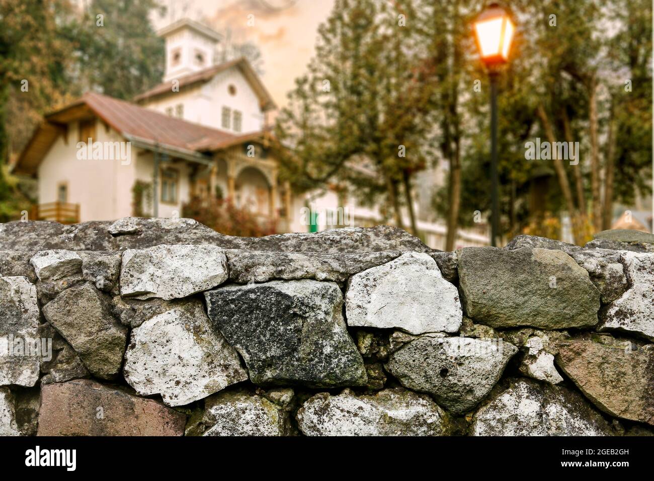 Stone wall in old european city. Tourists destination Stock Photo