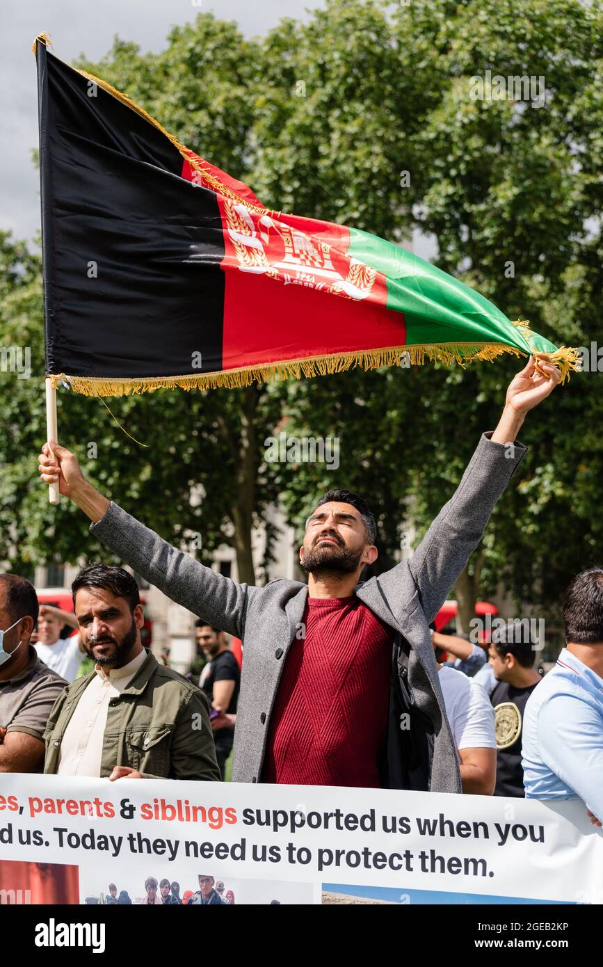 London, UK. 18 August 2021. Protest outside the Parliament in London against current developments in Afghanistan and against Taliban . Stock Photo