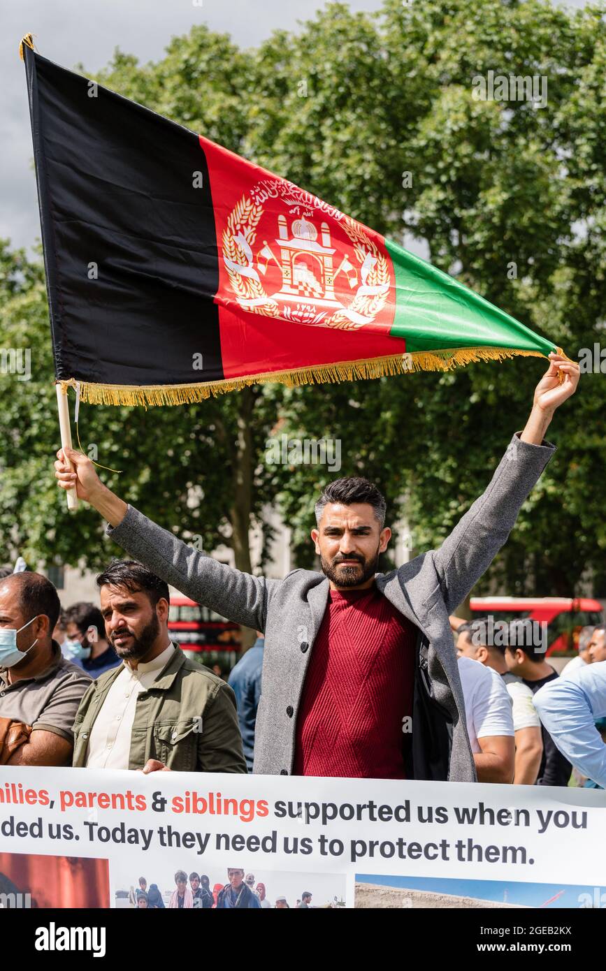 London, UK. 18 August 2021. Protest outside the Parliament in London against current developments in Afghanistan and against Taliban . Stock Photo