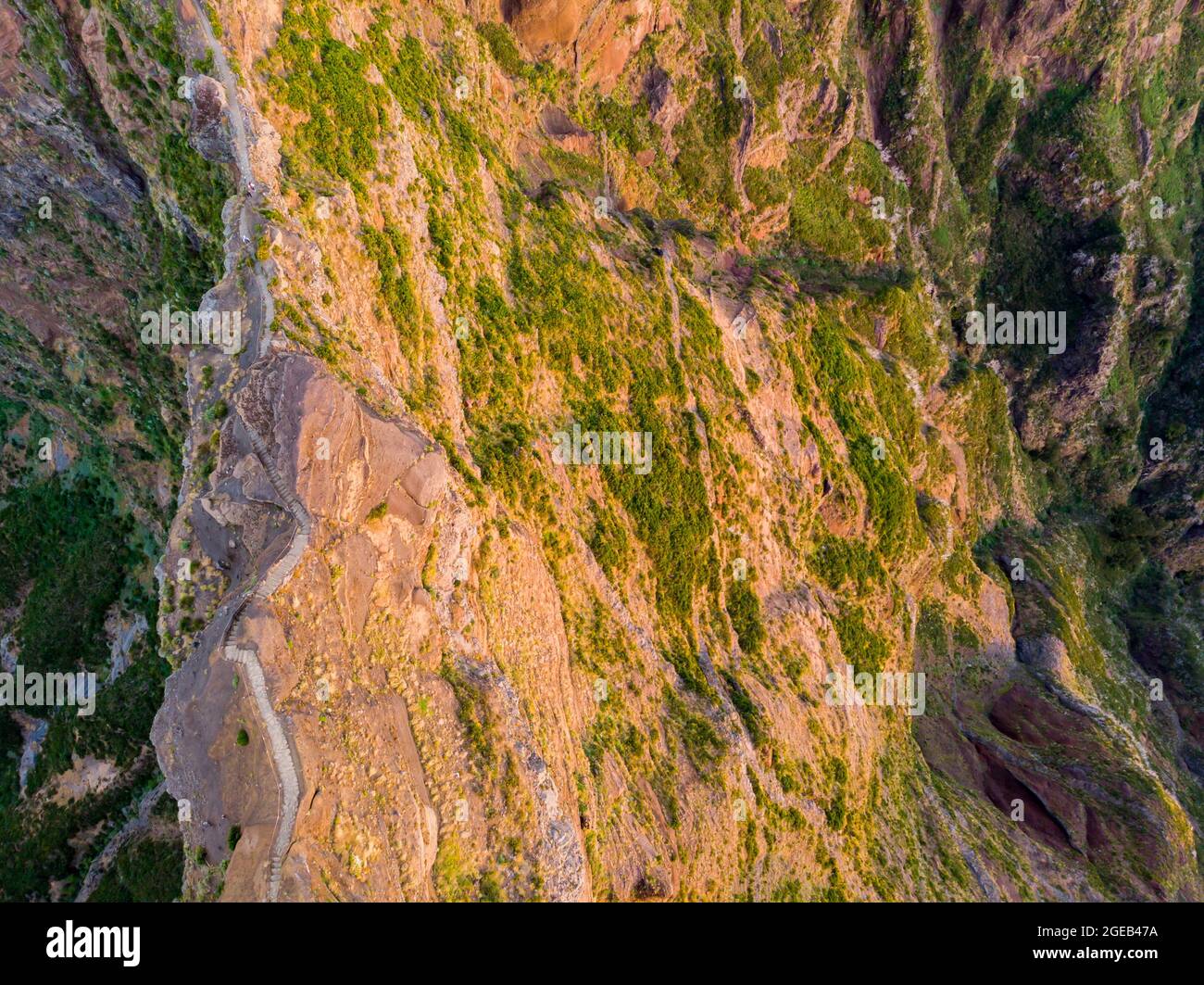 Drop down view of trail following volcanic mountain ridge Stock Photo ...