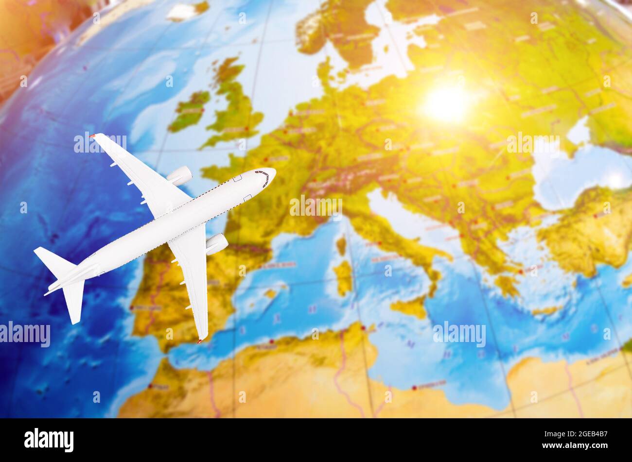 Flight to Europe symbolic image of travel by plane map Stock Photo Alamy