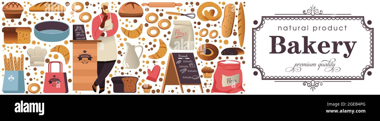 Bakery shop of premium quality, tasty baked pastry Stock Vector Image ...