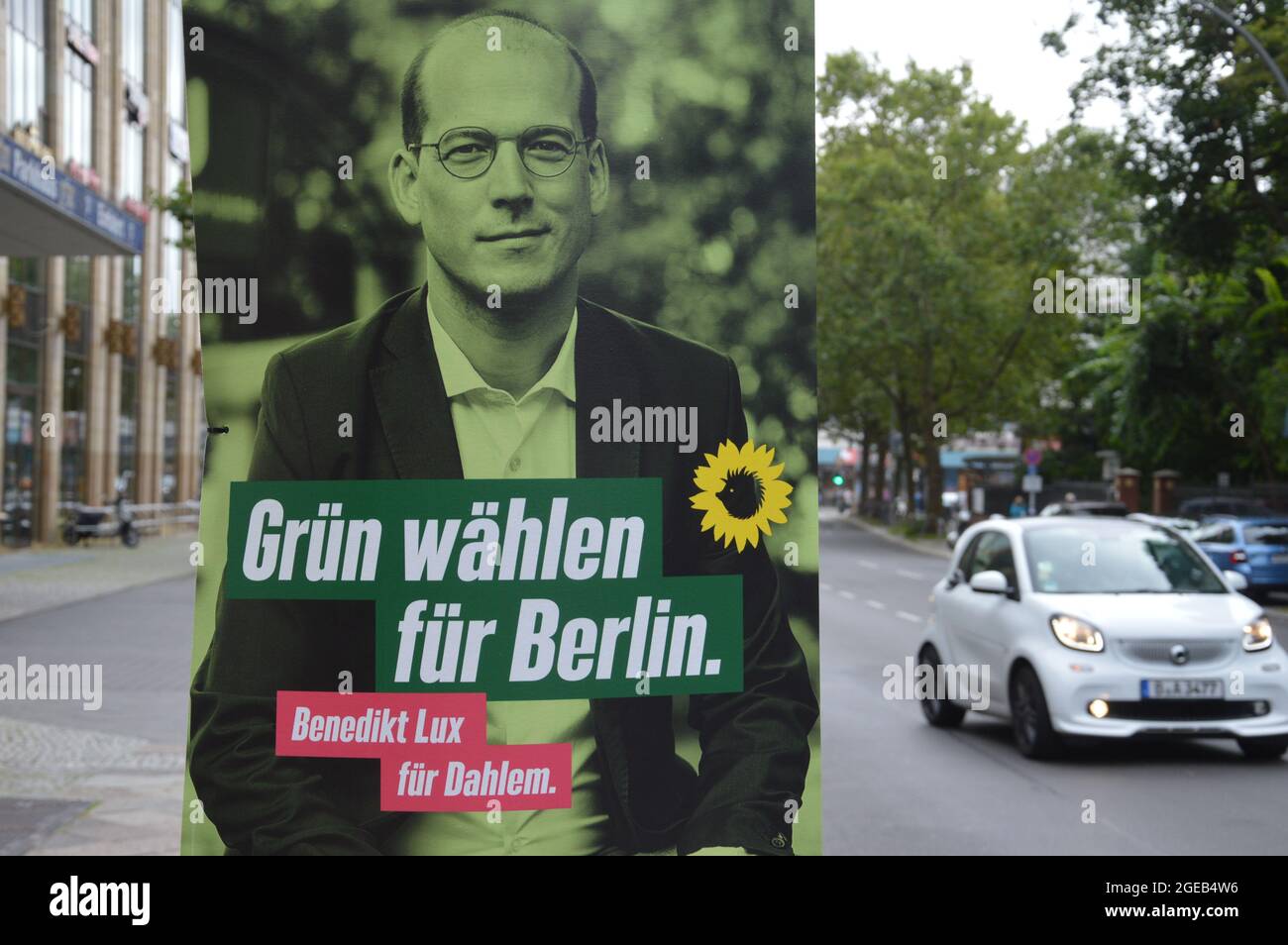 Election poster of Benedikt Lux, Alliance 90/The Green, at Grunewaldstrasse in Steglitz, borough Steglitz-Zehlendorf, Berlin, Germany - August 2021. Stock Photo