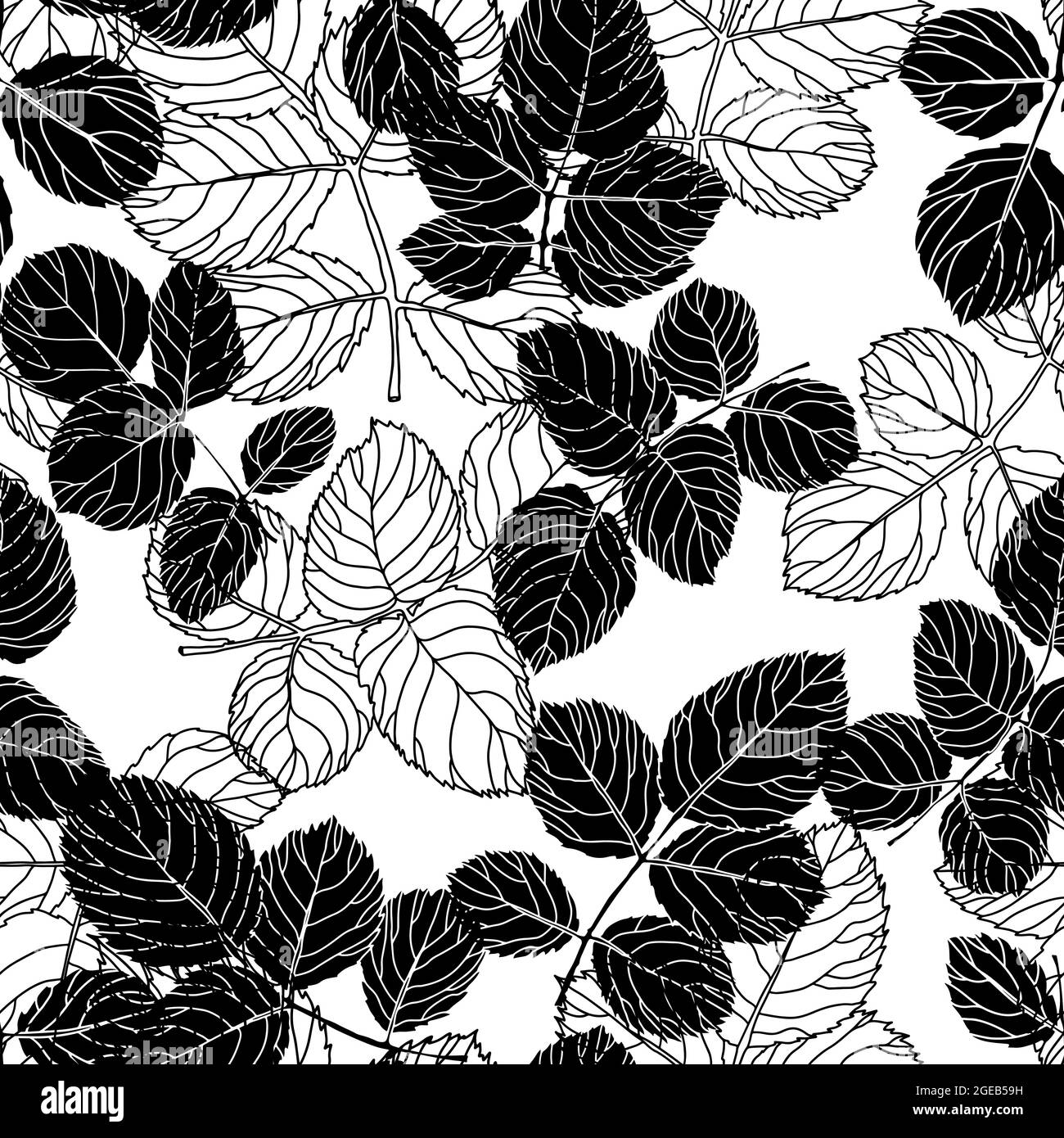 Foliage and flowers, leaves silhouette pattern Stock Vector