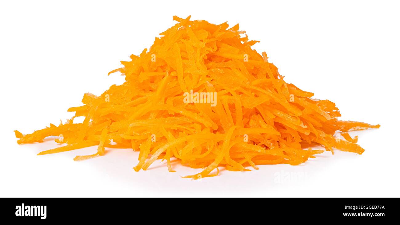 grate carrots isolated on white background with clipping path. Stock Photo
