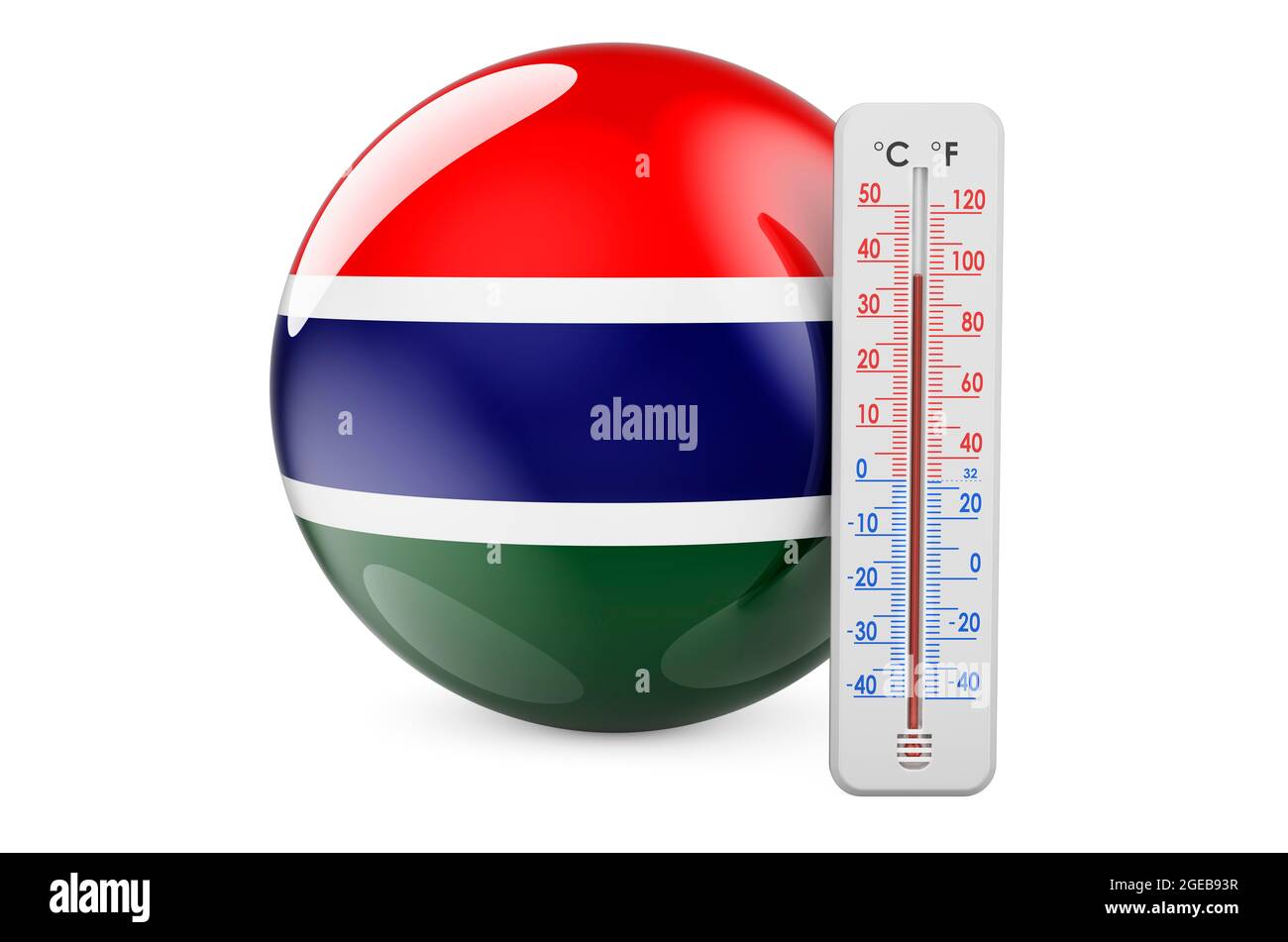 Gambia flag with thermometer. 3D rendering isolated on white background ...