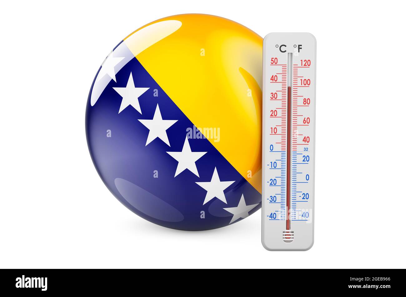 Bosnian flag with thermometer. 3D rendering isolated on white ...