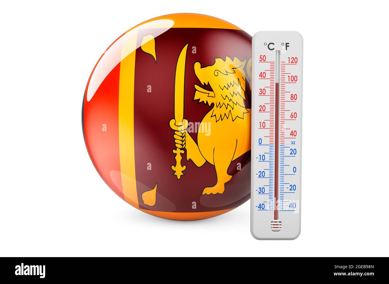 Sri Lankan flag with thermometer. 3D rendering isolated on white ...