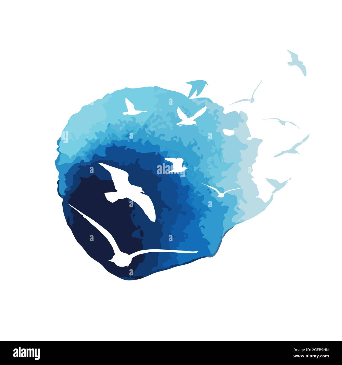 Watercolor background with sea and seagulls. Vector illustration Stock ...