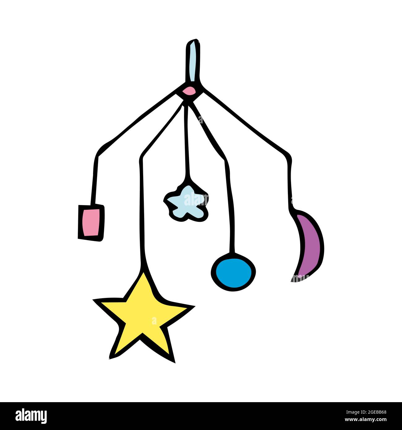 Color vector illustration of a mechanical musical toy over a baby bed. Stock Vector