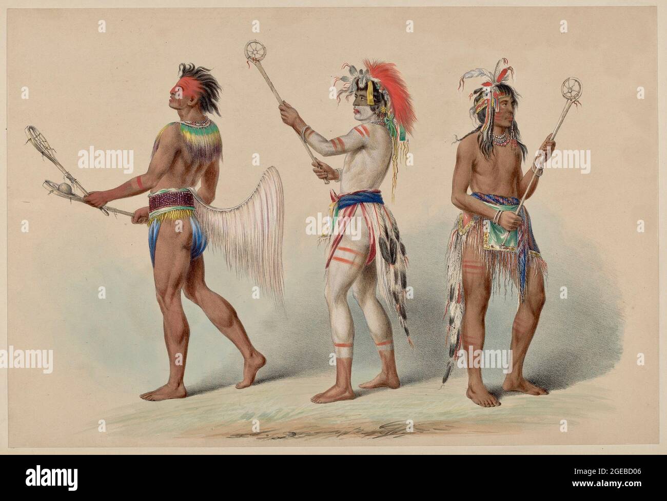 'George Catlin, Ball Players, 1844, color lithograph. Stock Photo
