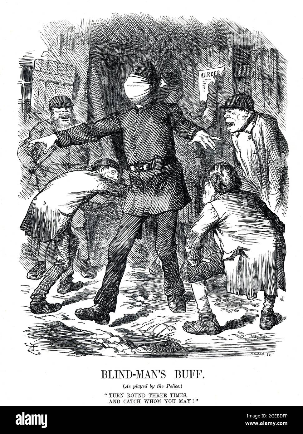 Crime blind man's buff London policeman Punch cartoon 19th Century Stock Photo