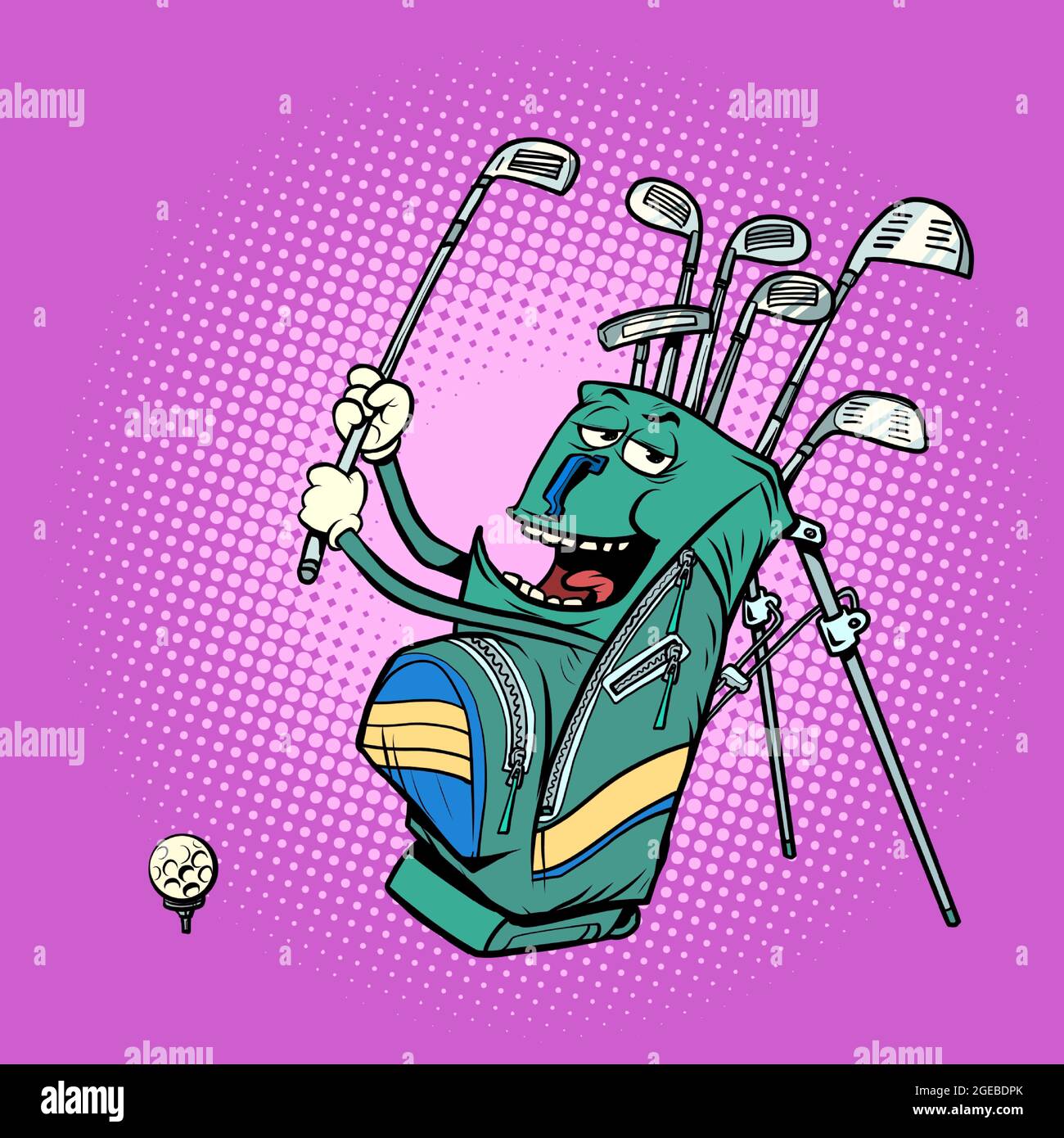 golf bag funny character, clubs and sports equipment, golf club Stock Vector