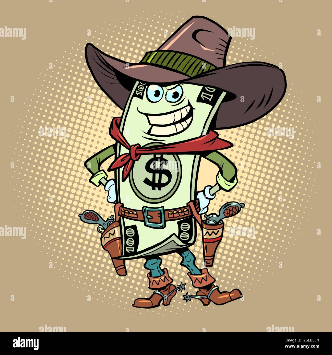 Dollar Money comical character of a cowboy sheriff from a western. Economics and Finance Stock Vector