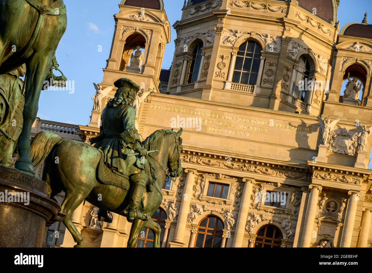 A horseman statue at the Maria Theresa Monument, Vienna, Austria Stock Photo