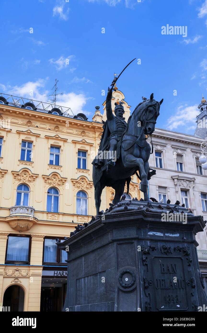 Statue of Ban Jelacic on a horse in Zagreb, Croatia Stock Photo