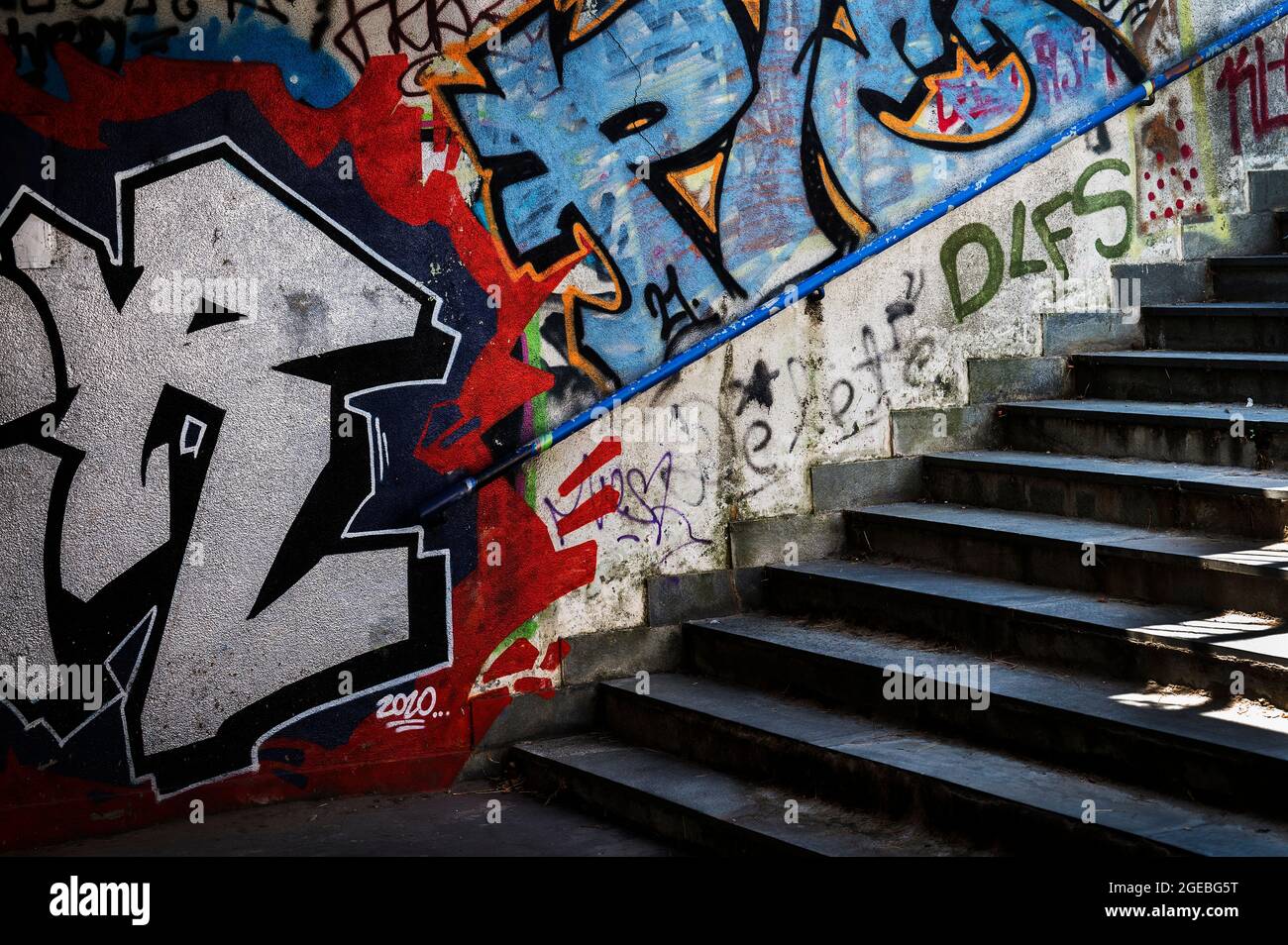Graffiti covered subway stairwell, Zagreb, Croatia Stock Photo