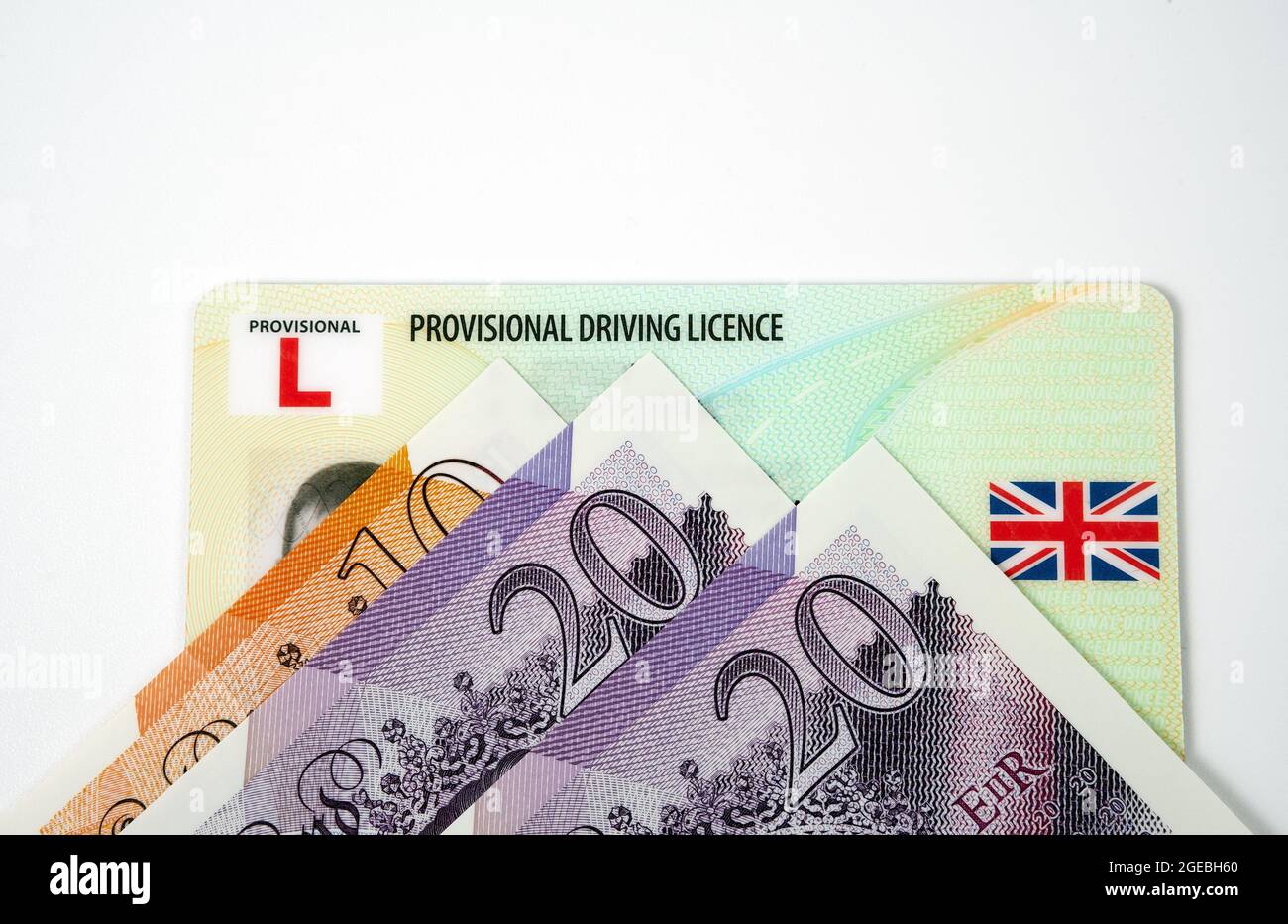UK provisional driving licence. British driving licence. Stock Photo