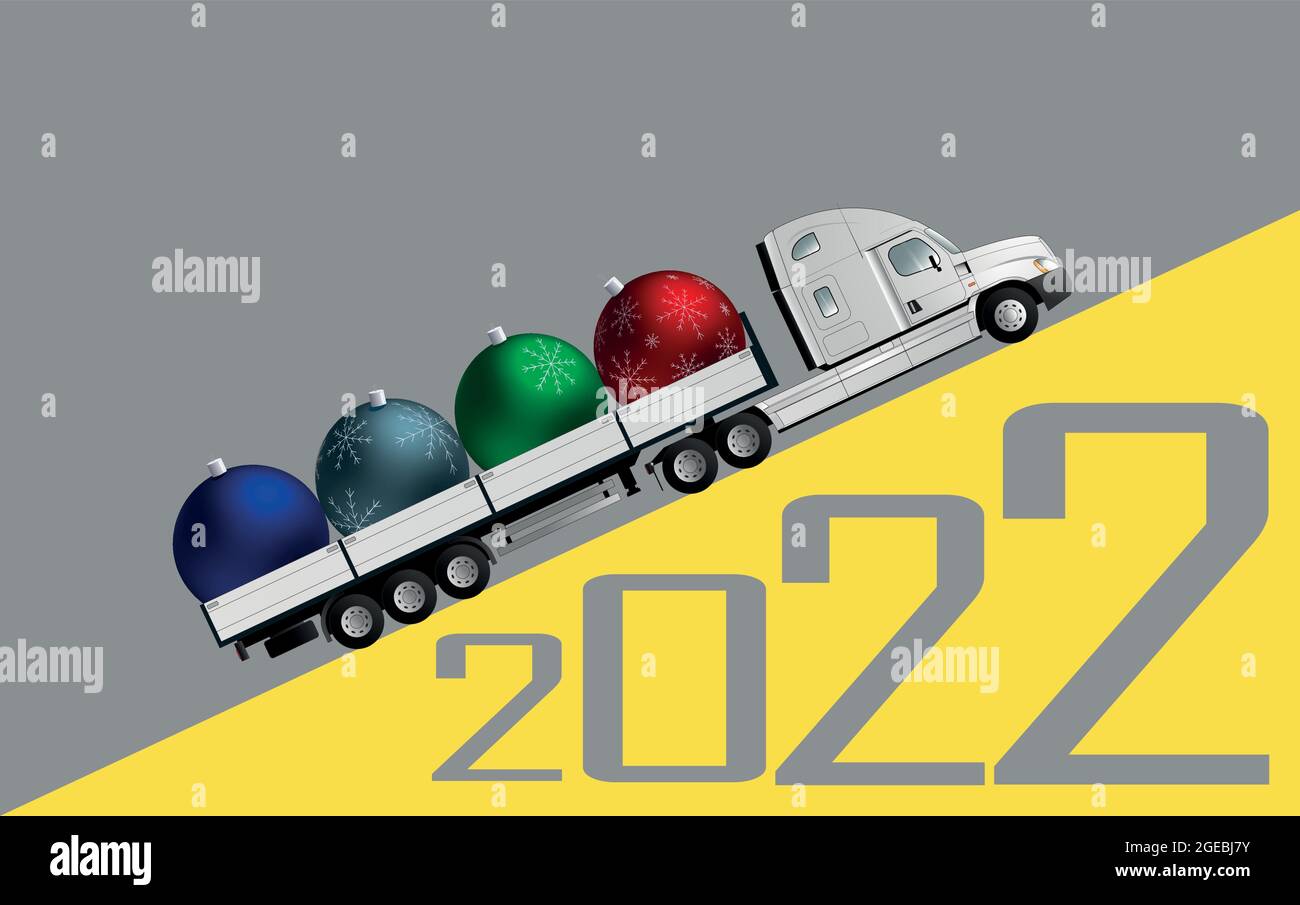 2022 Christmas Trailers Christmas Card. An American Semi-Trailer Truck Carries New Year's  Decorations For Christmas And New Year. 2022 Year Stock Vector Image & Art  - Alamy