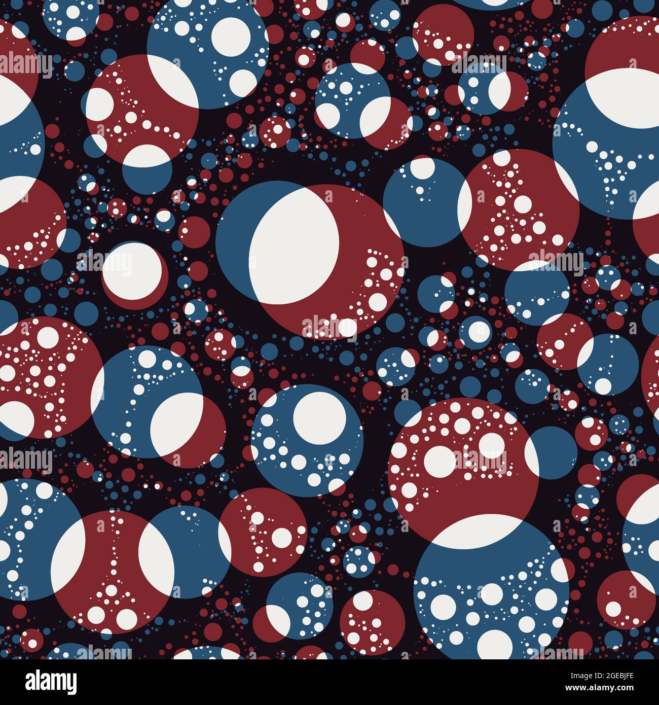 Seamless red and blue overlay circles and shapes pattern for surface ...