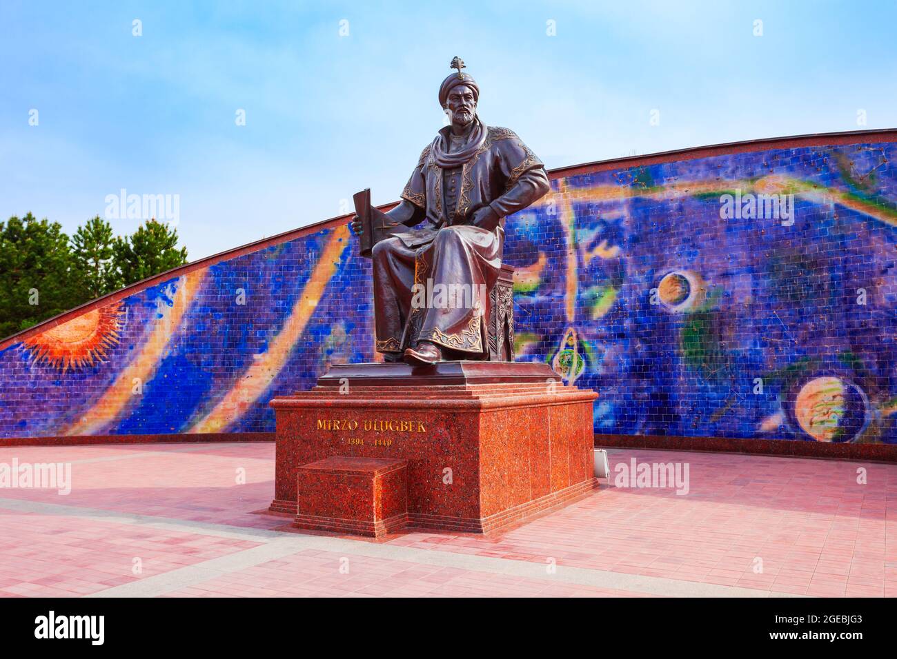 Astronomer Mirzo Ulugbek Monument near the Ulugh Beg Observatory in the Samarkand city in Uzbekistan Stock Photo