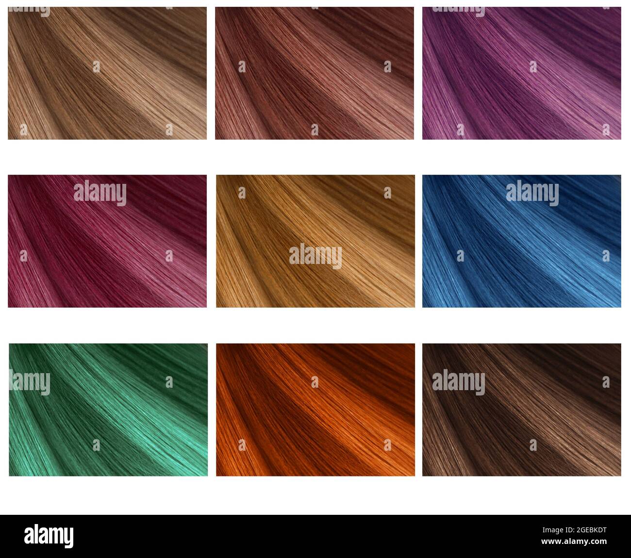 Hair Collection, shades, set of nine colors. straight hair. Stock Photo