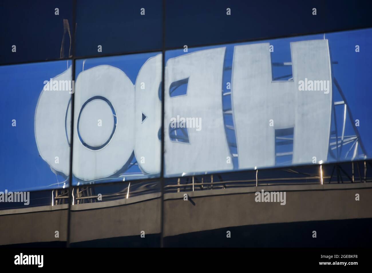 Bucharest, Romania August 17, 2021 Reflection of a logo of HBO