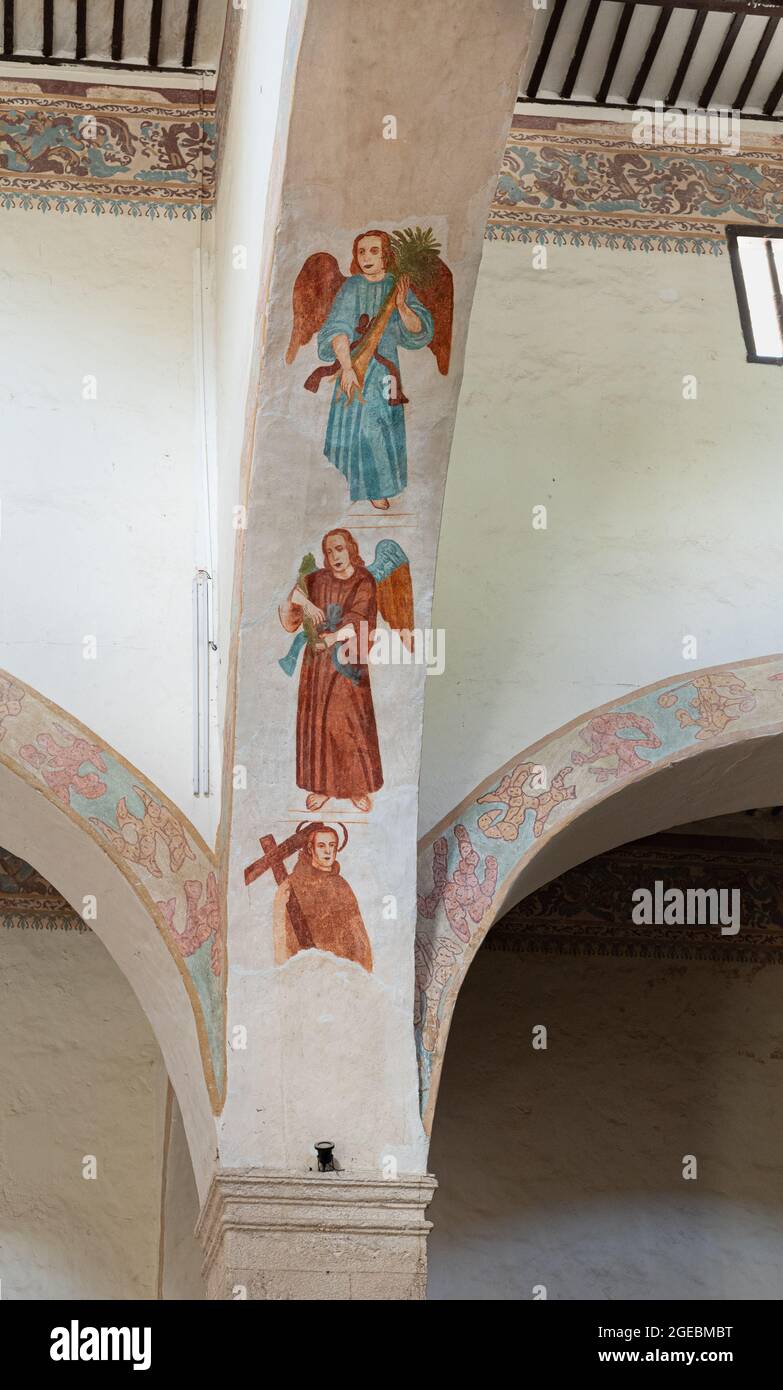 Church wall painting of angels in Cholul, Yucatan, Mexico. Stock Photo