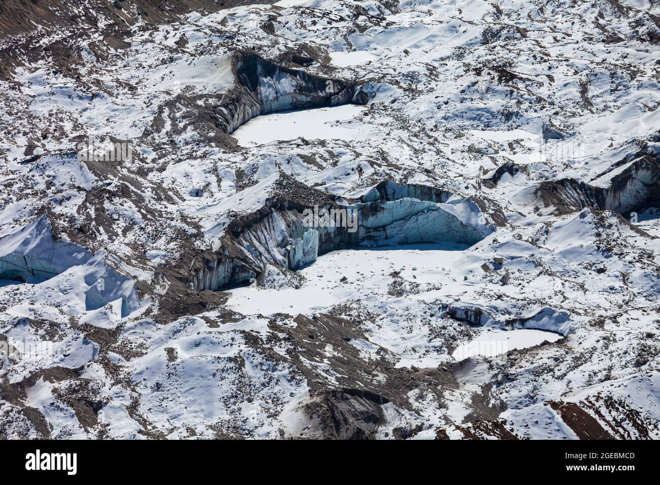Khumbu glacier at the foot of Everest mountain in Everest region in Himalaya, Nepal Stock Photo