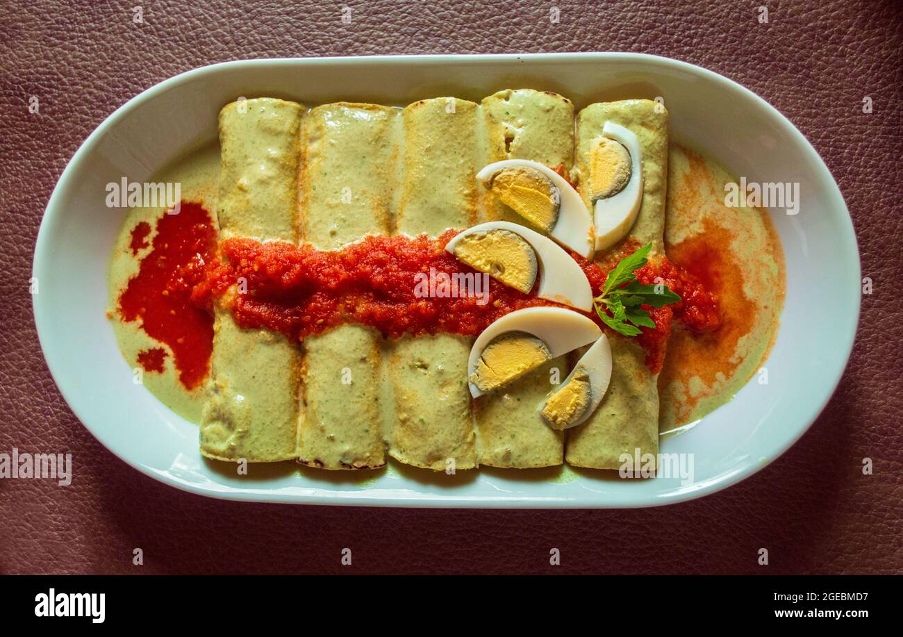 Papadzules, Mexican traditional dish from Yucatan, Mexico Stock Photo