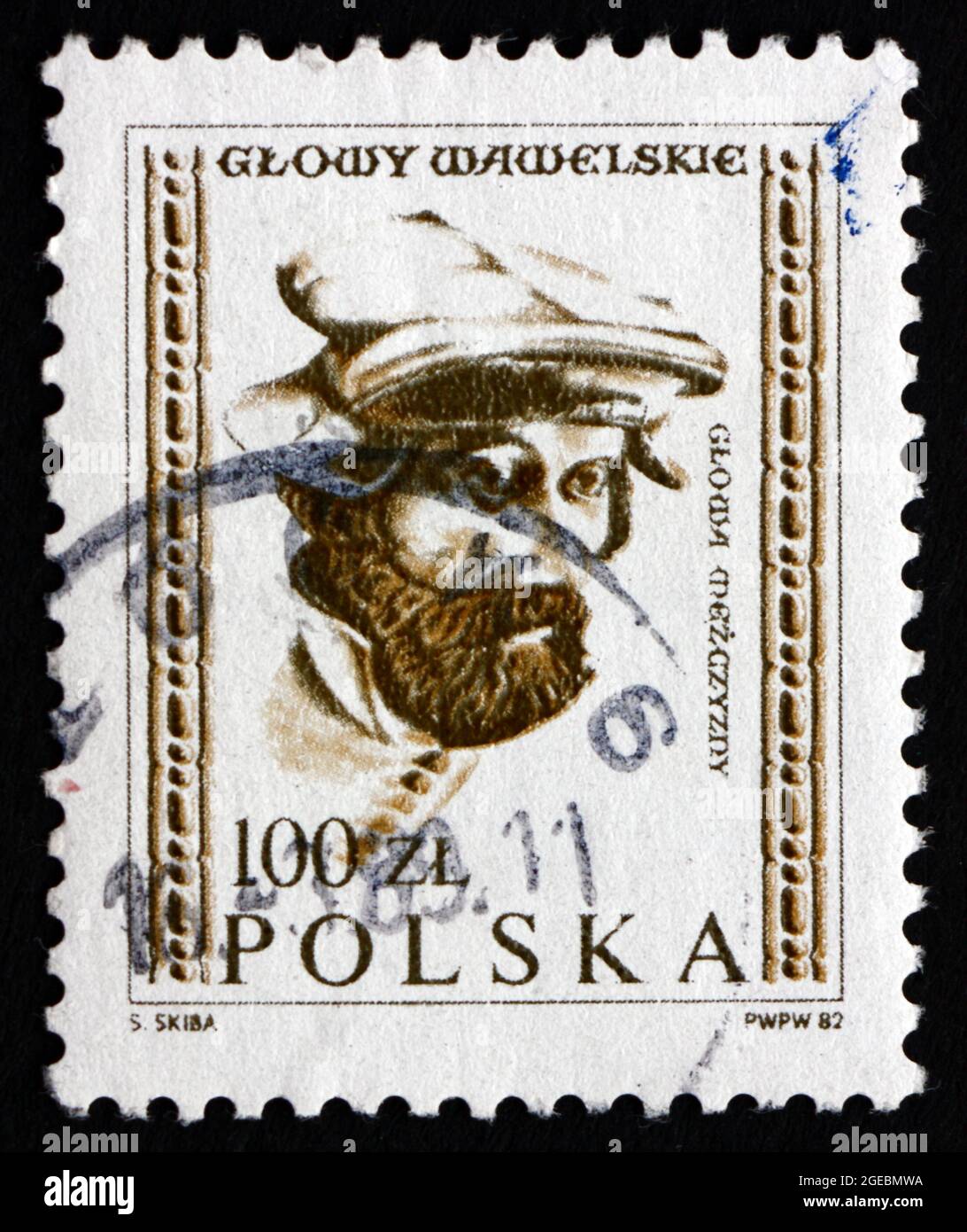 POLAND - CIRCA 1982: a stamp printed in the Poland shows Man’s Head, Wawel Castle, circa 1982 Stock Photo
