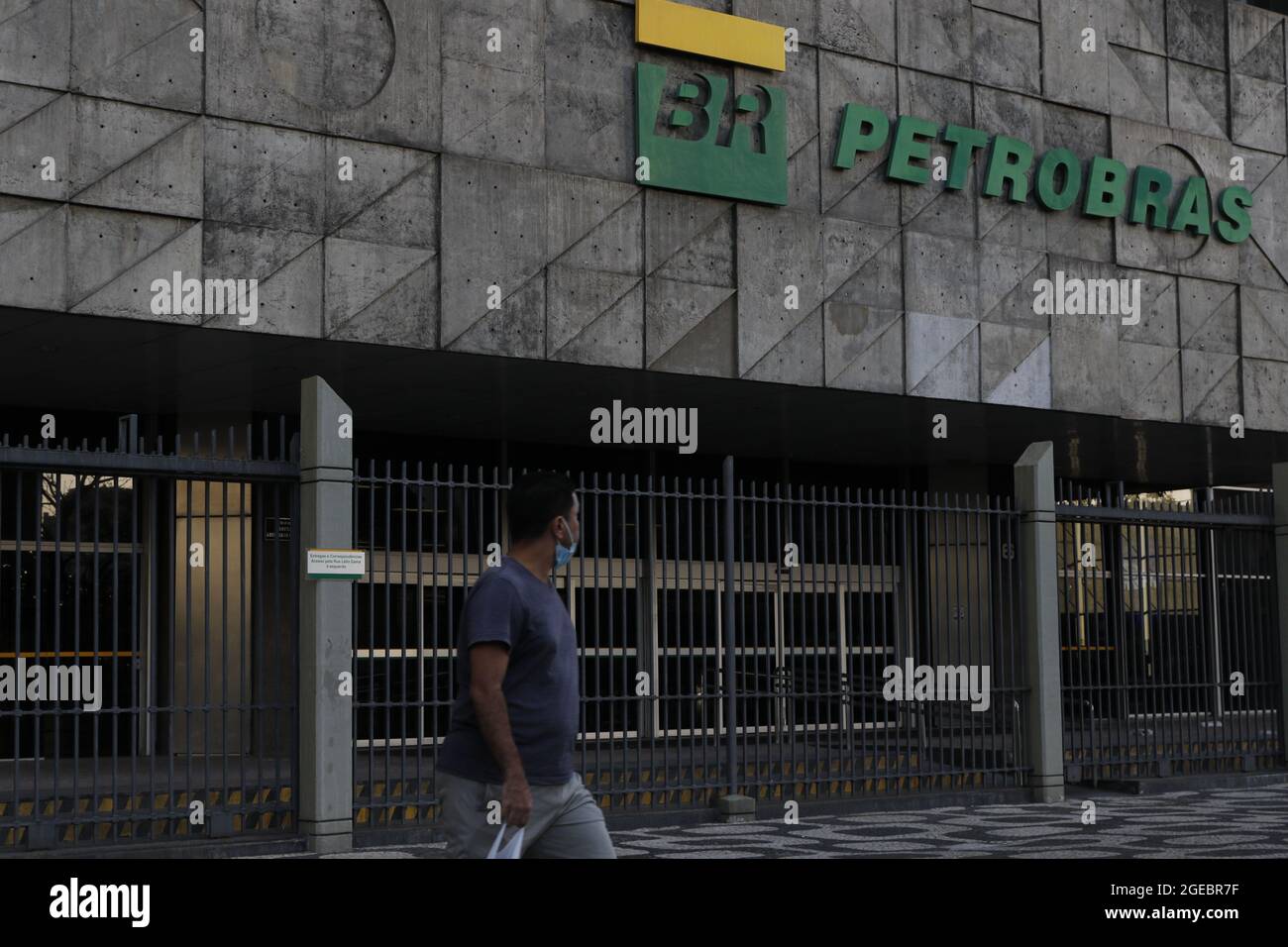Petrobras oil company logo on building headquarters. Brazilian national state-owned corporation in the petroleum industry - Rio de Janeiro, Brazil 06. Stock Photo