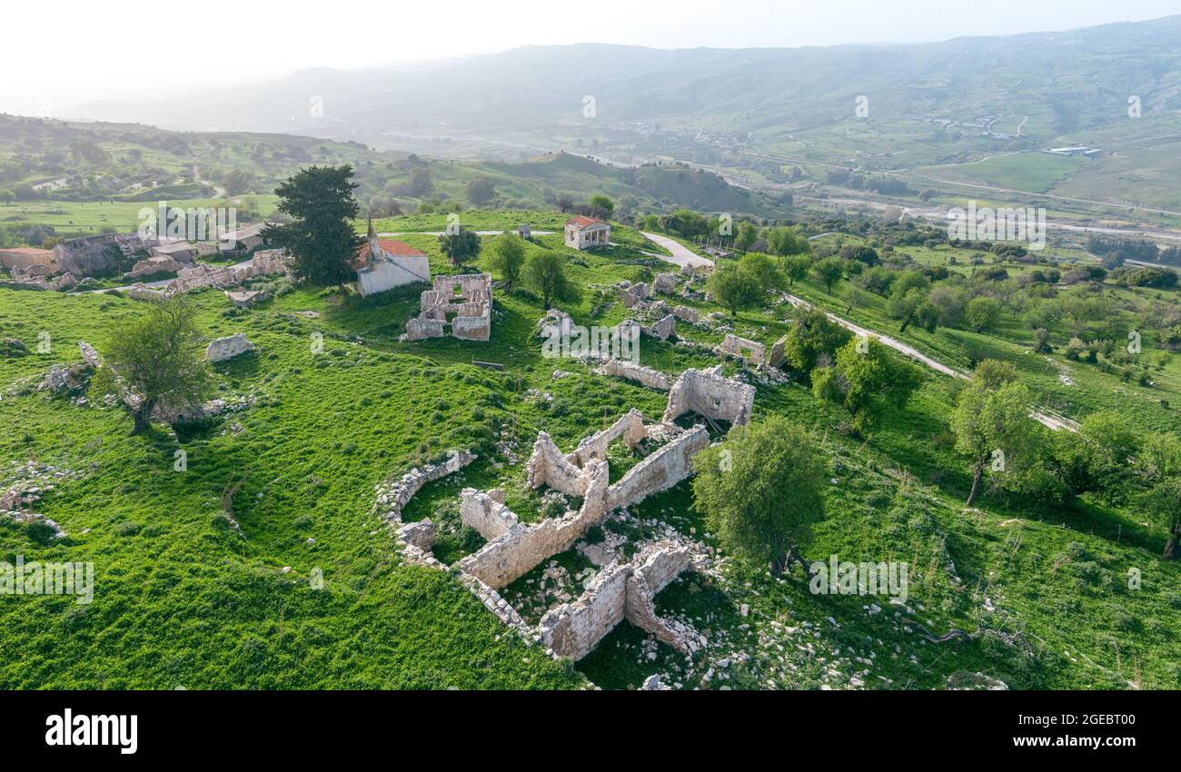 Abandoned landscape, aerial view of traditional village in Paphos area, Cyprus Stock Photo