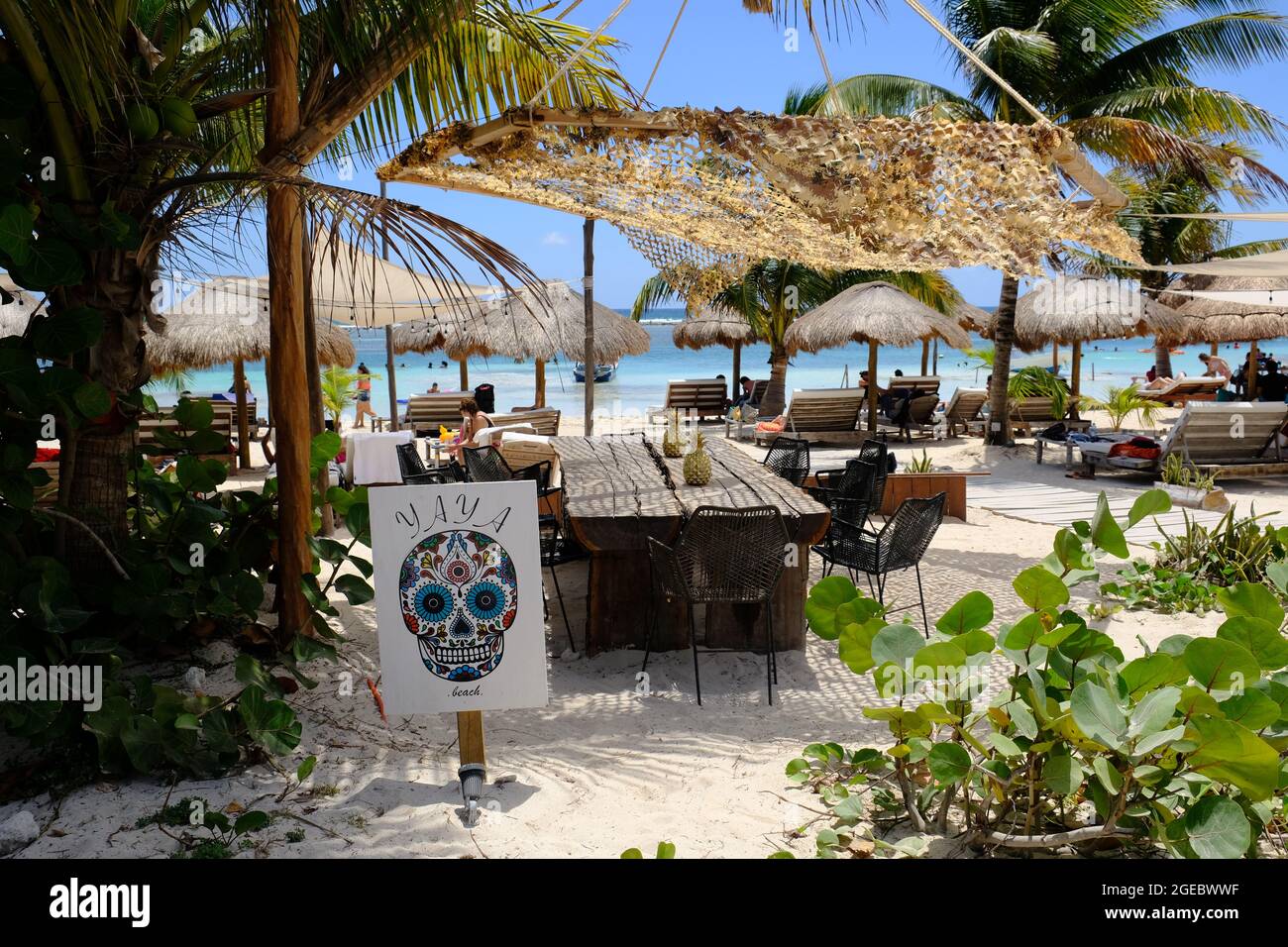 Mexico Playa del Carmen -  Scenic Beach Restaurant Stock Photo