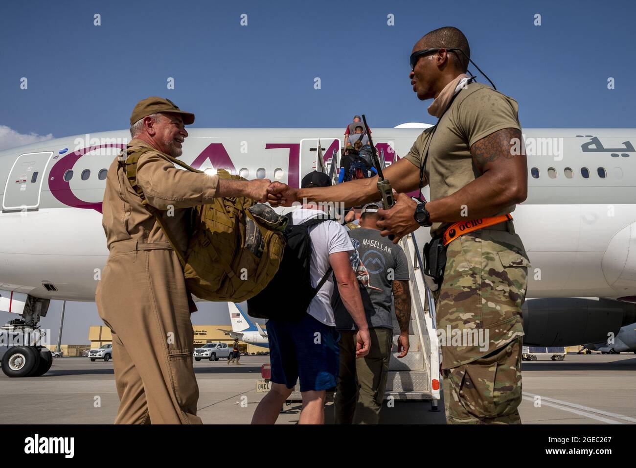 Al Udeid Air Base, Qatar. 18th Aug, 2021. A member of the 8th