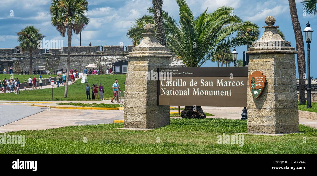 Castillo de San Marcos National Monument, site of the oldest masonry fort in the United States, built in the 17th century in St. Augustine, Florida. Stock Photo