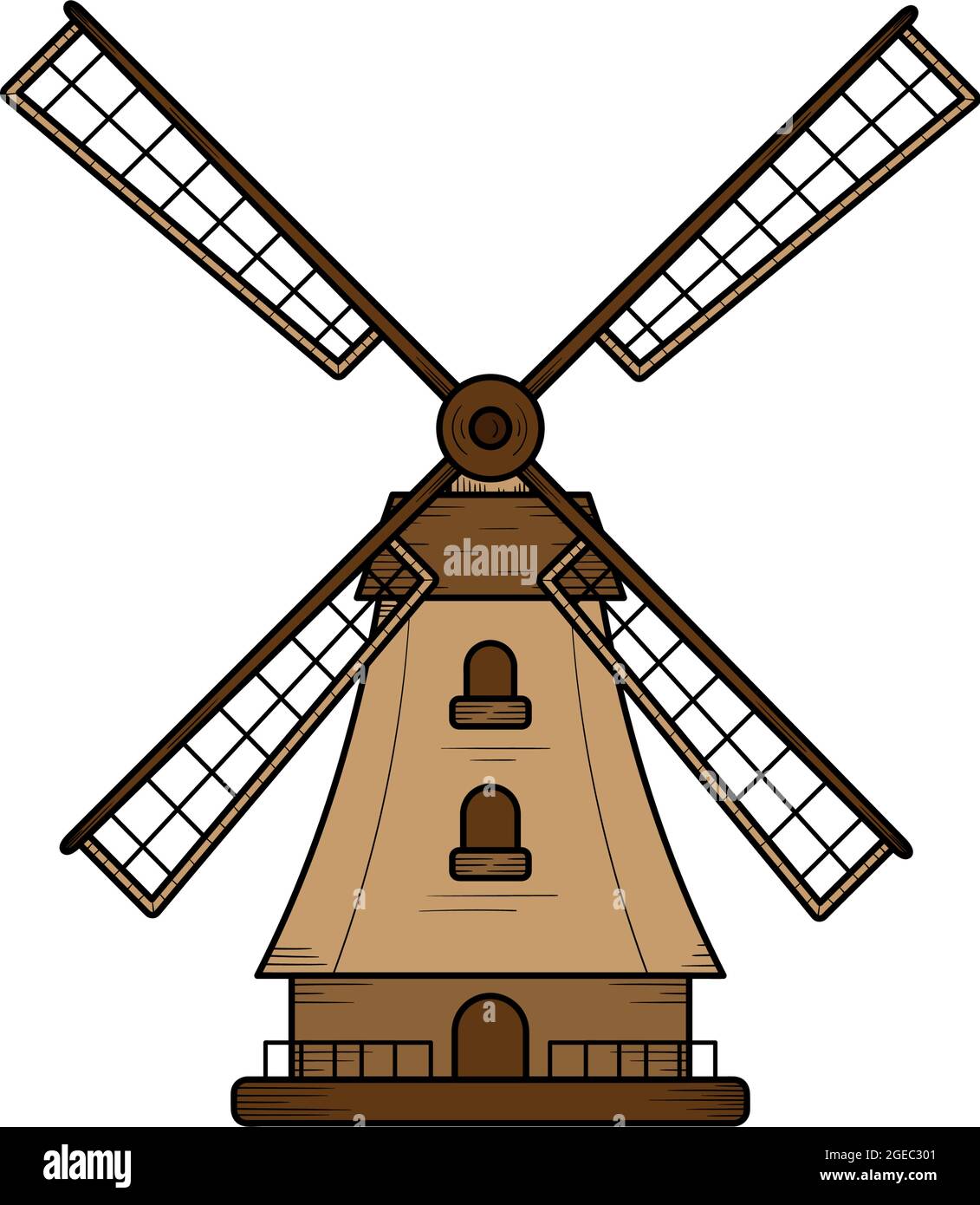 Windmill farm hand drawn illustration design template isolated Stock ...