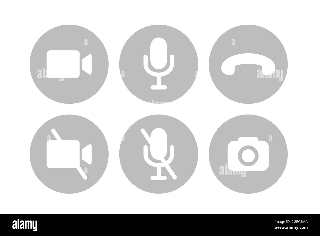 Virtual hangouts icons for conference call. On and off video, sound, camera and call icons isolated on white background. Flat vector illustration Stock Vector