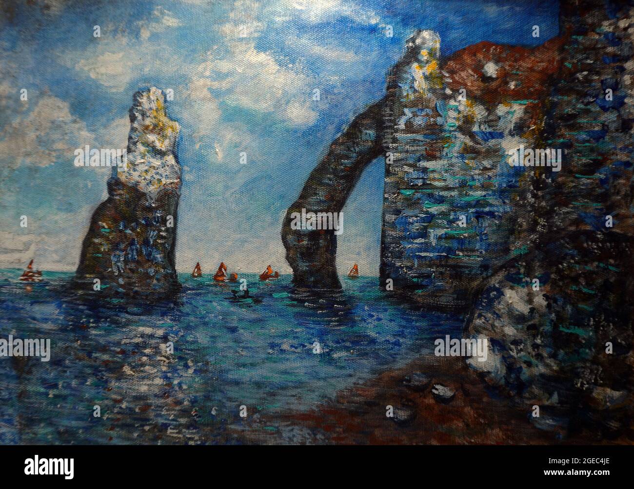 Art painting oil color The Cliffs at Etretat , Claude Monet , famous paintings Stock Photo