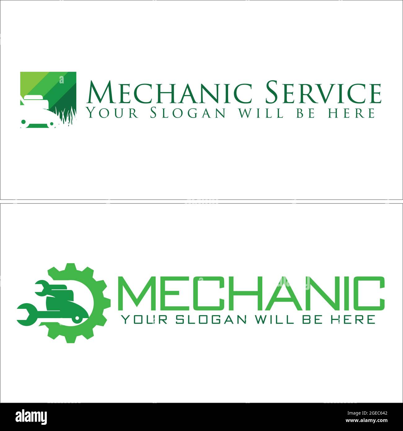 Mechanic service with gear and machine lawn mower logo Stock Vector