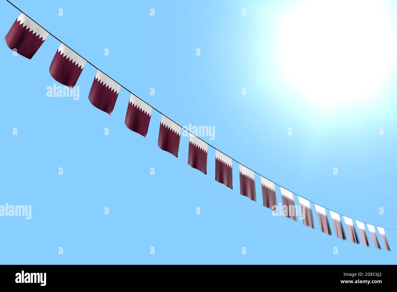 wonderful many Qatar flags or banners hanging diagonal on string on ...