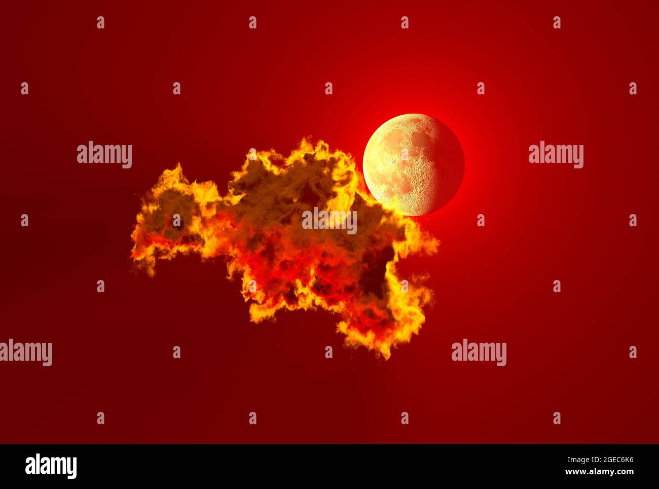 lone red and moon , cg nature 3D Stock Photo - Alamy