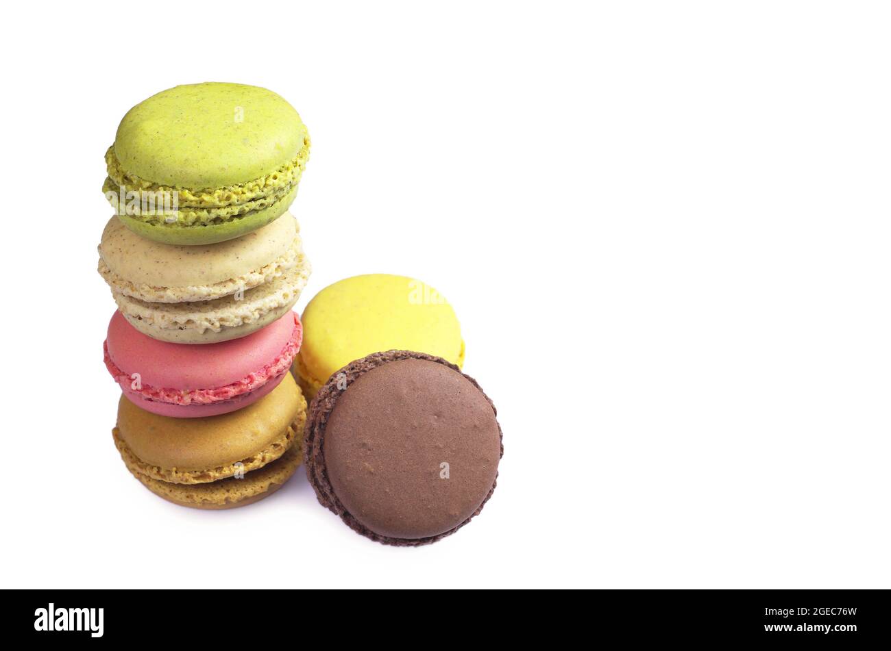 Tasty colorful macaroon on white background with space for text Stock Photo